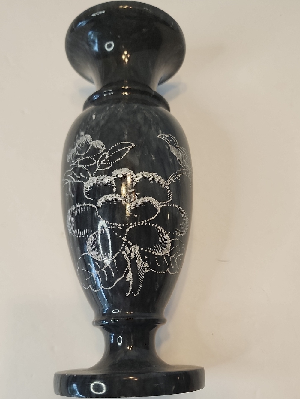 Marble Black Floral And Bird Engraved Decorative Vase Home Accents,Aloha Hawaii